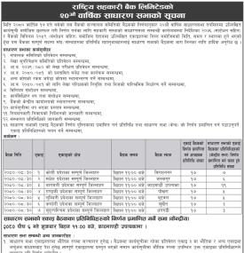 राष्ट्रिय सहकारी बैंकको २०औँ वार्षिक साधारण सभा सम्बन्धी सूचना