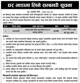 बैंकको लागि घर भाडामा लिने सम्बन्धी सूचना -