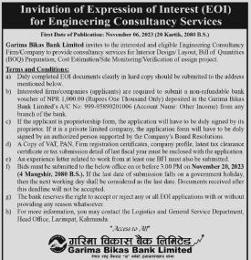 Invitation of Expression of Interest for Engineering Consultancy Services -
