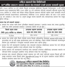 २०औँ वार्षिक साधारण सभामा सदस्य संघ/ संस्थाले राख्ने प्रस्ताव सम्बन्धी सूचना