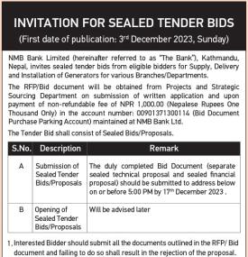  Invitation for Sealed Tender Bids