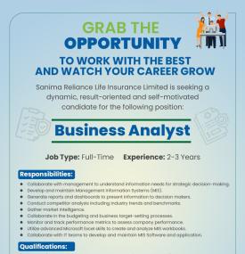 Career Opportunity: Business Analyst at Sanima Reliance Life Insurance -