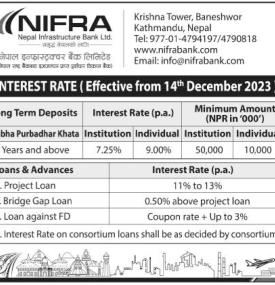 निफ्राको नयाँ ब्याजदर सार्वजनिक -  Interest Rate Notice