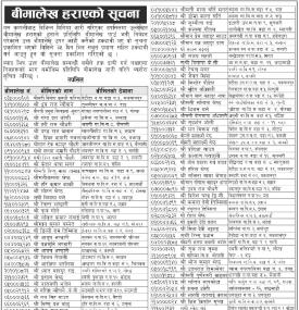बीमालेख हराएको सम्बन्धी सूचना