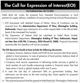 The Call for expression of Interest (EOI)