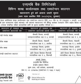 विभिन्न शाखा कार्यालयहरु तथा एक्सटेन्सन काउण्टर स्थानान्तरण सम्बन्धी सूचना