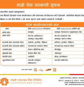 लक्ष्मी सन्राइज बैंकको सार्वजानिक विदाको दिन पनि कार्यालय खुल्ला रहने सम्बधी सूचना
