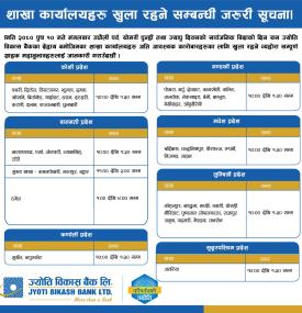 शाखा कार्यालयहरू खुला रहने सम्बन्धी जरुरी सूचना