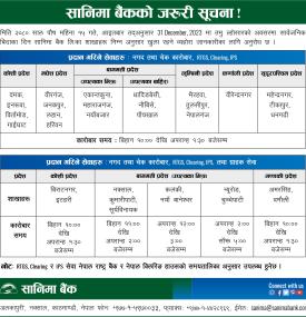 सानिमा बैंकको अत्यन्त जरुरी सूचना