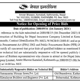 Notice for Opening of Bids Price -