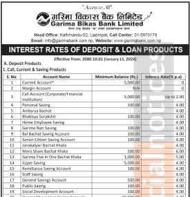गरिमा विकास बैंकको माघ १ गतेदेखि लागुहुने नयाँ ब्याजदर सार्वजानिक, हेर्नुहोस् कुन खातामा कति पुग्यो