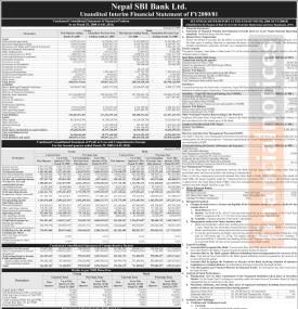 नेपाल एसबीआई बैंकको दोस्रो त्रैमाससम्ममा खुद नाफा ८४ करोड ५ लाख ४१ हजार रुपैयाँ - Q2 Report -