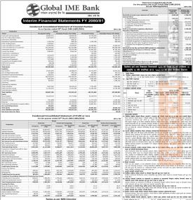 ग्लोबल आइएमई बैंकको खुद नाफा २ अर्ब ४ करोड २३ लाख २९ हजार रुपैयाँ - Q2 Report -