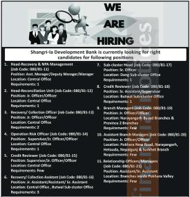 Shangri-la Development Bank Announces Multiple Job Openings Across Various Positions