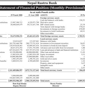 Statement of Financial Position (Monthly-Provisional)