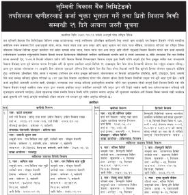 ऋणीलाई कर्जा चुक्ता भुक्तान गर्ने तथा धितो लिलाम बिक्रीबारे जरुरी सूचना -