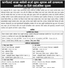 ऋणीलाई भाखा नाघेको कर्जा चुक्ता भुक्तान गर्ने सम्बन्धी सूचना -