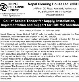 Call of Sealed Tender for Supply