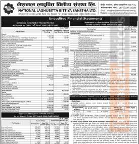 नेशनल लघुवित्तको खुद नाफा १० करोड ४१ लाख ९९ हजार रुपैयाँ - Q2 Report -