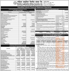  Mahila Laghubitta has posted a net profit of Rs 26.59 million and published its 2nd quarter