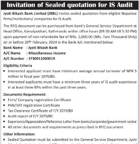 Invitation for Sealed Quotation for IS Audit