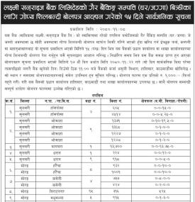 घरजग्गा बिक्रीका लागि गोप्य शिलबन्दी बोलपत्र आव्हानको सूचना