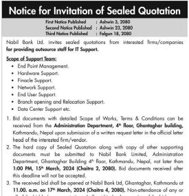 Notice for Invitation of Sealed Quotation
