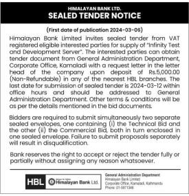 Sealed Tender Notice