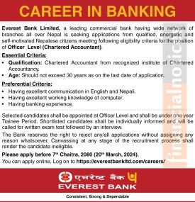 Everest Bank Limited Opens Recruitment for Officer Level (Chartered Accountant) Position