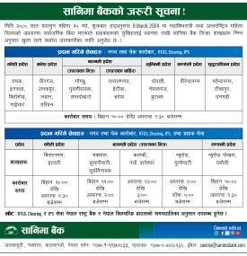 सानिमा बैंकको अत्यन्त जरुरी सूचना