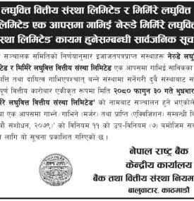  मर्जर पछि नाम नेरुडे मिर्मिरे लघुवित्त वित्तिय संस्था लिमिटेड कायम हुने बारे सूचना
