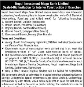Sealed Bid Invitation for Interior Construction of Branches