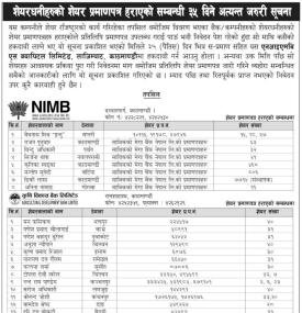 शेयरधनीहरुको शेयर प्रमाणपत्र हराएको सम्बन्धी ३५ दिने सूचना