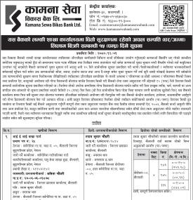 ऋणीको धितोमा रहेको घर जग्गा लिलाम बिक्री गर्दै कामना सेवा विकास बैंक -