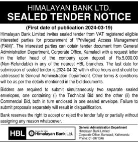 Sealed Tender Notice