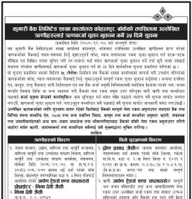 बाँकेको तपसिलमा उल्लेखित ऋणहरुलाई ऋणकर्जा चुक्ता भुक्तान गर्ने ३५ दिने सूचना
