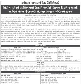 गोप्य शिलबन्दी बोलपत्रद्वारा धमाधम ऋणीको सम्पत्ति लिलाम बिक्री गर्दै ग्लोबल आइएमई बैंक -