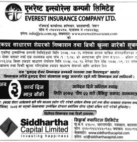 साधारण शेयरको निष्काशन तथा बिक्री खुल्ला सम्बन्धी सूचना - ३ दिन बाँकी