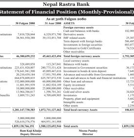 Statement of Financial Position (Monthly - Provisional)