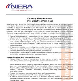 Nepal Infrastructure Bank Ltd. Announces Vacancy for Chief Executive Officer (CEO) Position