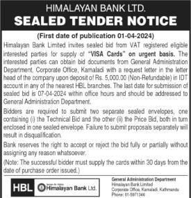 Sealed Tender Notice -