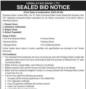 Sealed Bid Notice of Himalayan Bank Limited