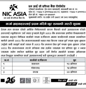 एनआईसी एशिया बैंकको ऋणीको लागि ब्याज छुट सम्बन्धी सूचना