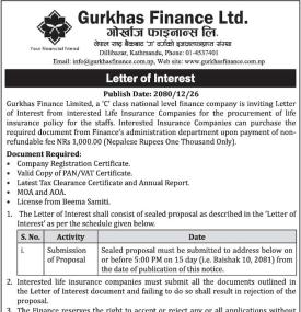 Notice Regarding Letter of Interest