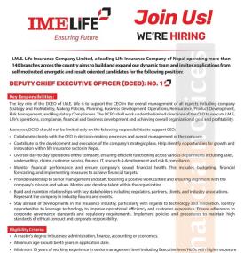 IME Life Insurance Company Invites Applications for Deputy Chief Executive Officer Position