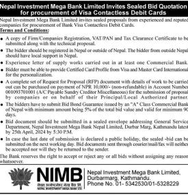 Sealed Bid Quotaiton for Procurement of Visa Contactless Debit Cards