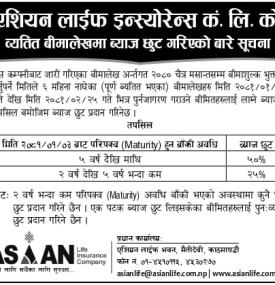 व्यतित बीमालेखमा ब्याज छुट गरिएको सम्बन्धी सूचना