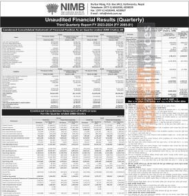 नेपाल इन्भेष्टमेन्ट मेगा बैंकको खुद नाफा  ३ अर्ब २७ करोड ५२ लाख - Q3 Report-