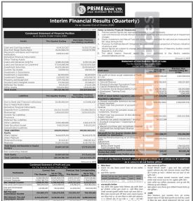 प्राइम बैंकको खुद नाफा २ अर्ब ८७ करोड ८७ लाख ४६ हजार रुपैयाँ - Q3 Report -