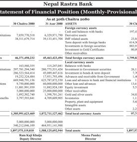 Statement of Financial Position (Monthly - Provisional)
